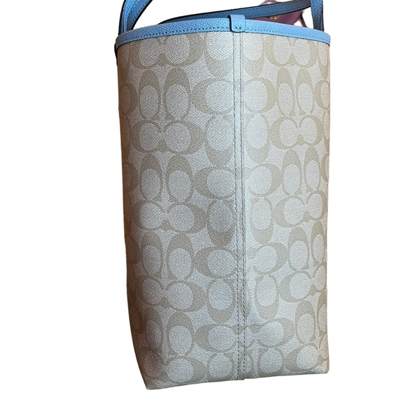 SOLD! Coach Signature Monogram City Tote Reversible Bag Beige Cornflower Blue - Picture 3 of 8
